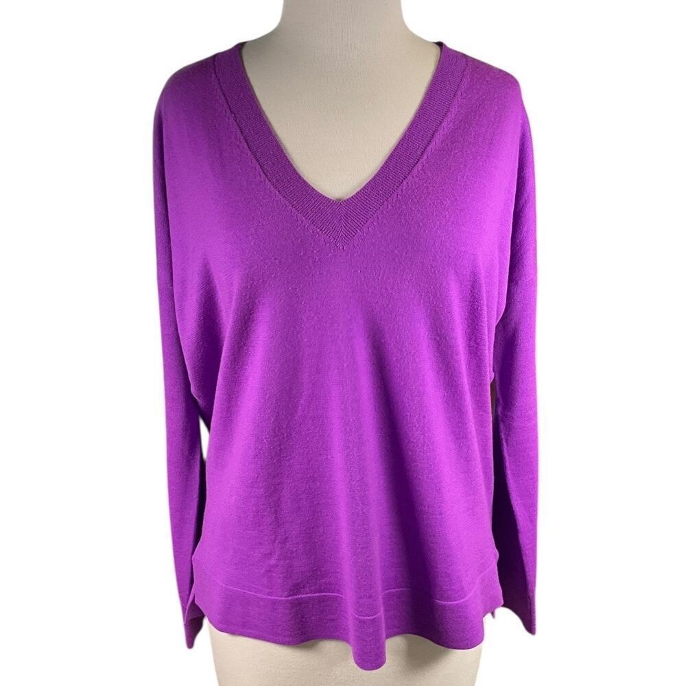 J.Crew 100% Merino Wool V-Neck Sweater Purple Size Small Long Sleeve Workwear